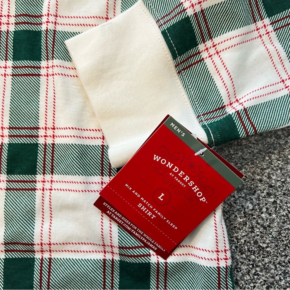 NWT Wondershop Men's Ribbed Plaid Long Sleeve Holiday Pajama Shirt- Cream L - Picture 6 of 8